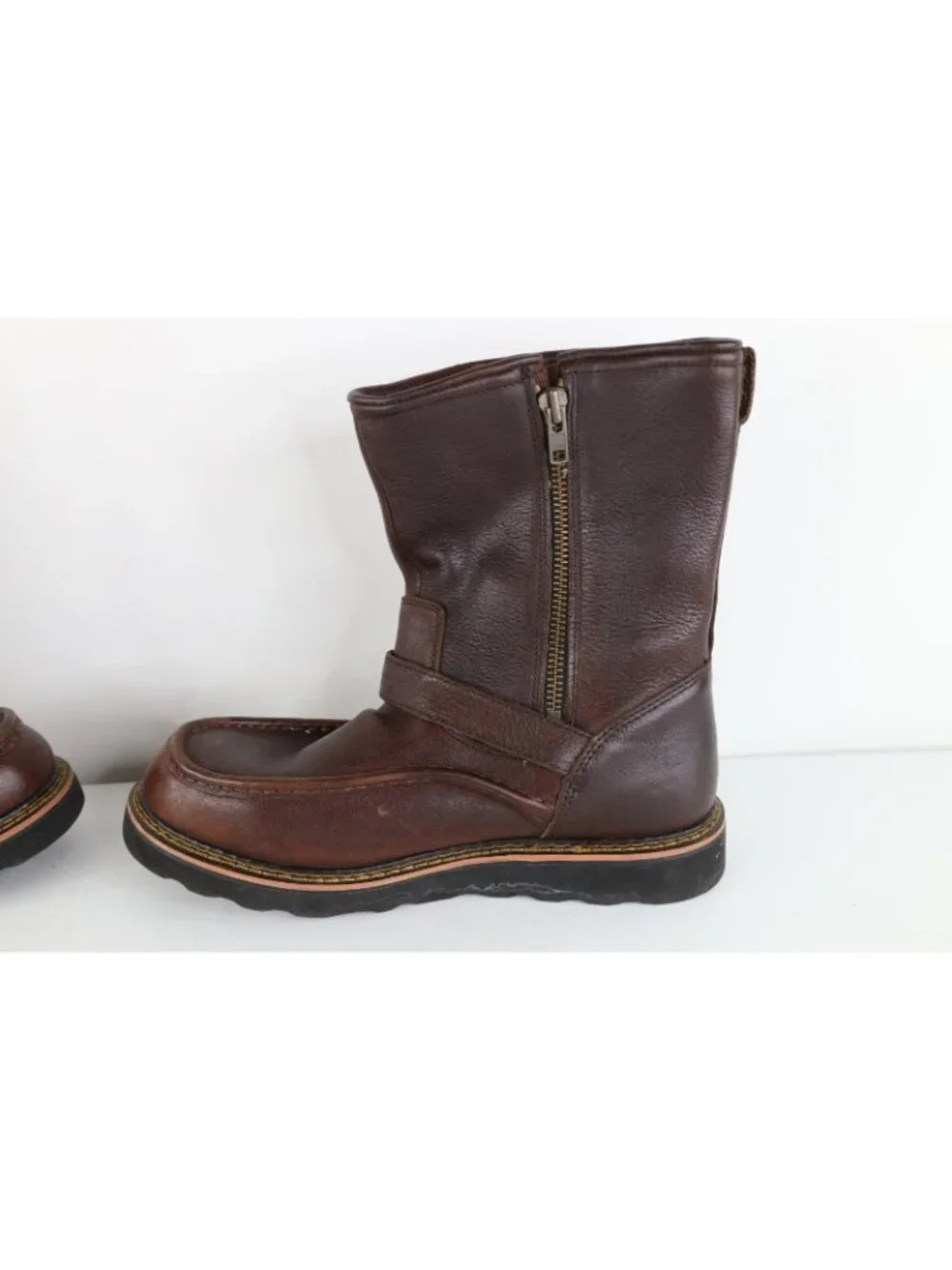Vintage Streetwear Mens 11 M Waterproof Leather Buckle Engineer Boots Brown